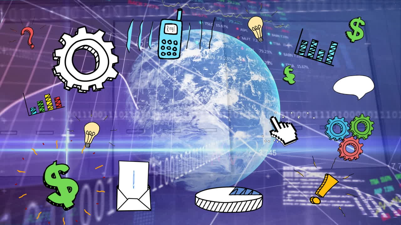 지구의 애니메이션, 디지털 아이콘 및 데이터 처리