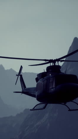 helicopter flying over mountains