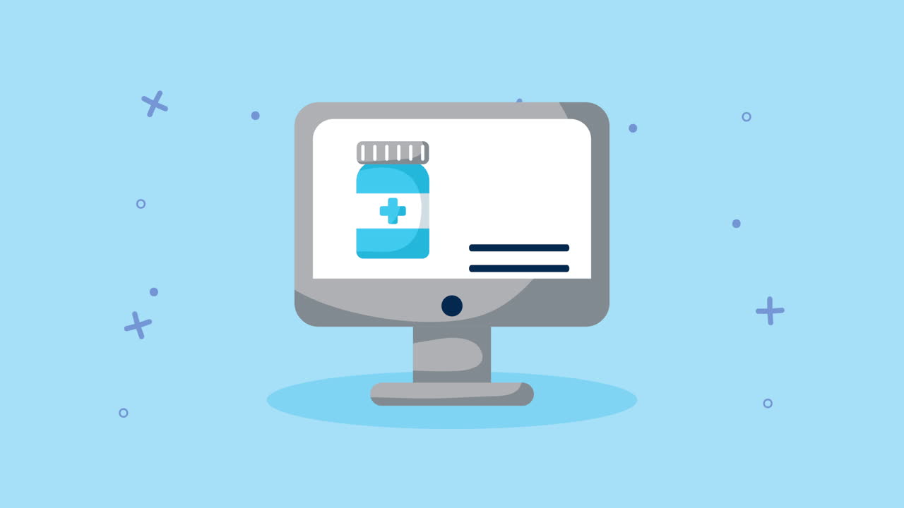 의약품 병을 보여주는 컴퓨터 모니터