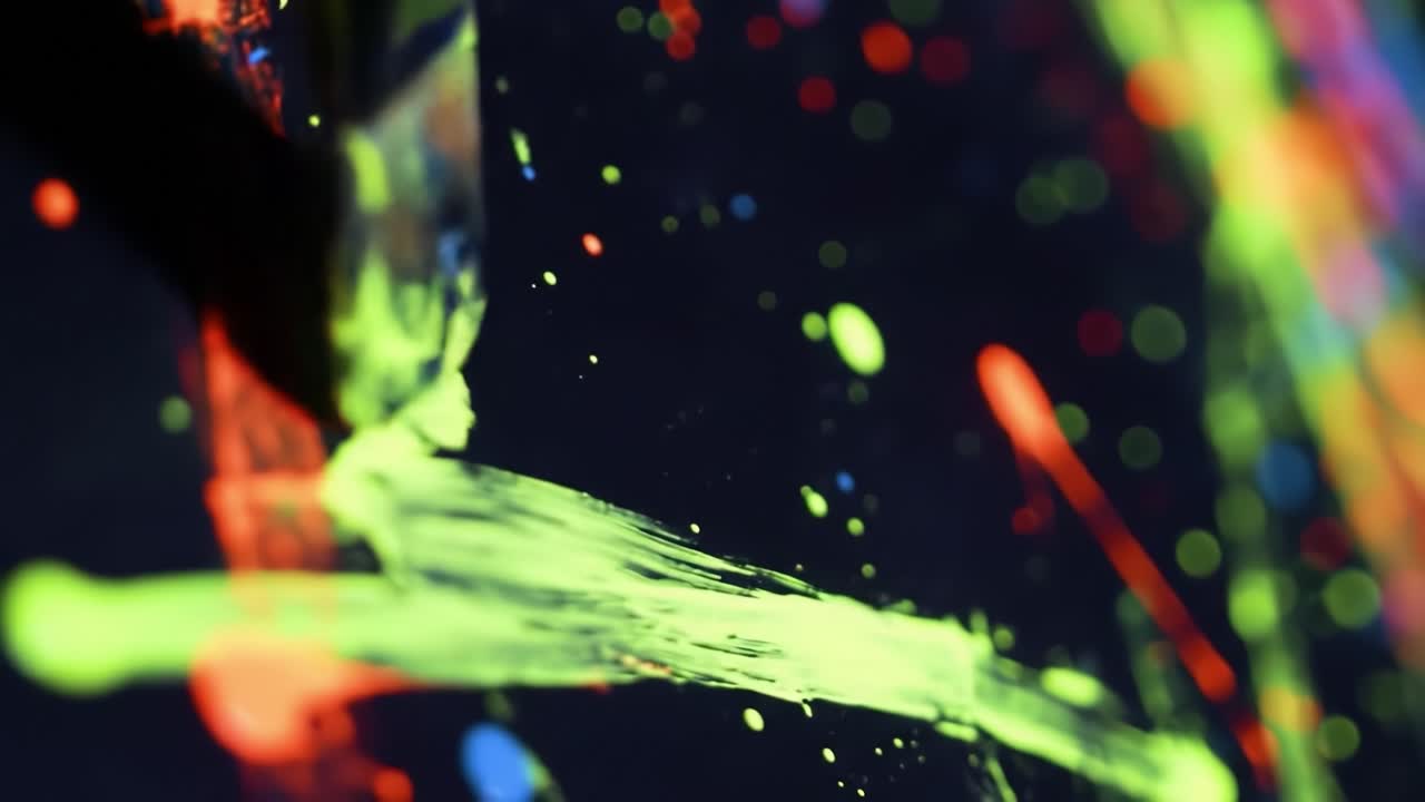 Abstract Neon Paint Splashes on a Dark Background