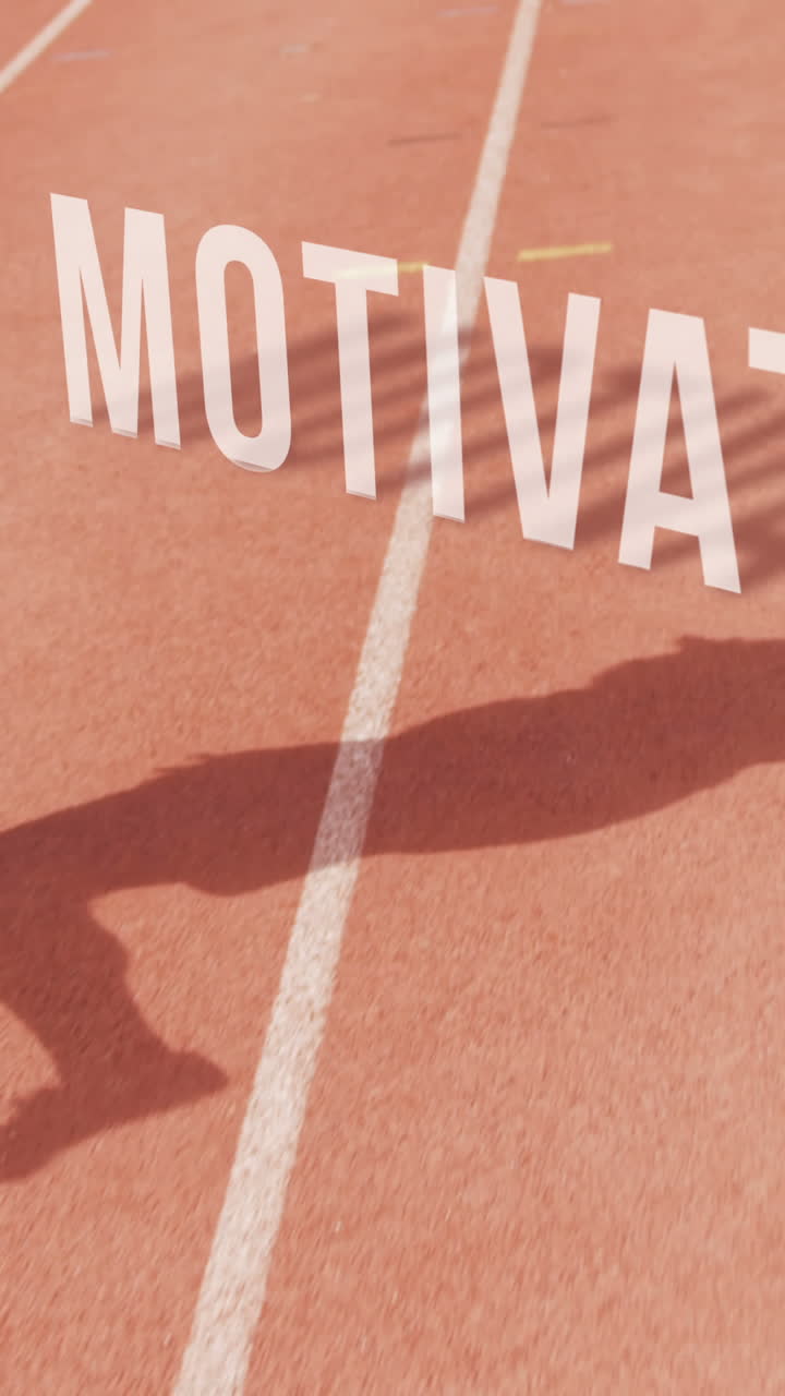 Athletic man running with the word motivation on the floor