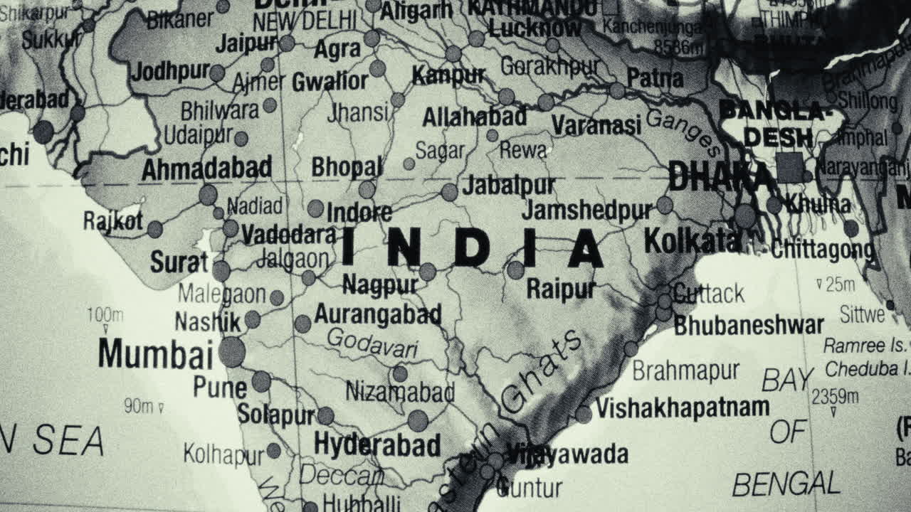 Monochrome Map of India with Major Cities