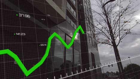 curva financiera sobre el edificio alto.