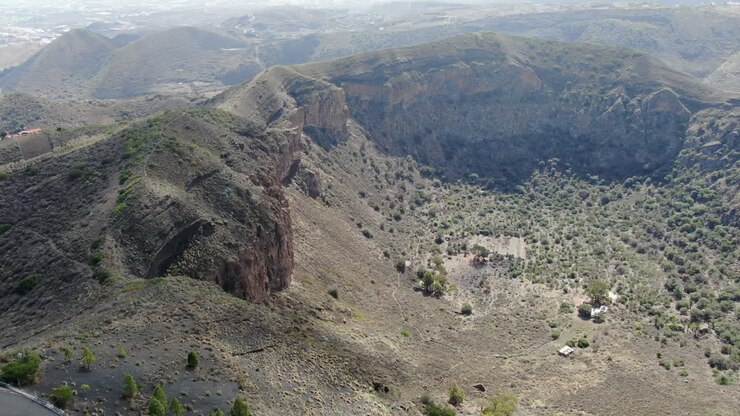 Caldera Bandama, Gran Canaria: aerial view in all its splendor of the crater, this geological formation of the Canary Islands
