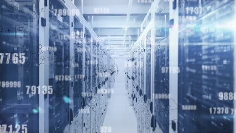 animation of numbers, mathematical equations and data processing over computer servers