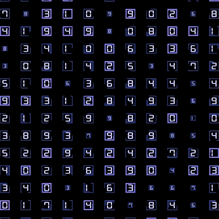 Seamless Loop of Flickering Blue Digital Numbers in a Grid