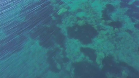 Aerial-Drone-Shot-Looking-Down-onto-Chrystal-Clear-Mediterranean-Water-off-the-Coast-of-Elba,-Italy