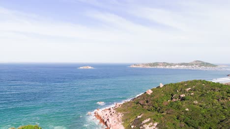 aerial view pan of the mountains and the sea in ninh hải district.