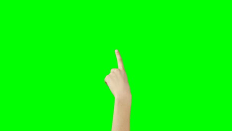 초록색 스크린 배경 에 손 의 제스처 를 하는 사람