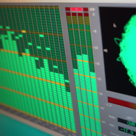 audio waves on a computer screen. voice recording for music. recording studio or radio