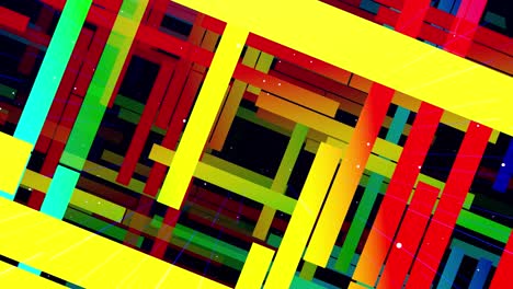 glow rectángulos, rayas y líneas. diseño de movimiento vj bucle. estructura 3d. gráfico de movimiento, cámara fly throungh espacio de arte abstracto, estructura multicapa con patrón y partículas. color gradiente arco iris