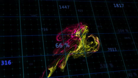 animation de visualisation de données colorée sur grille avec des valeurs numériques et des pourcentages