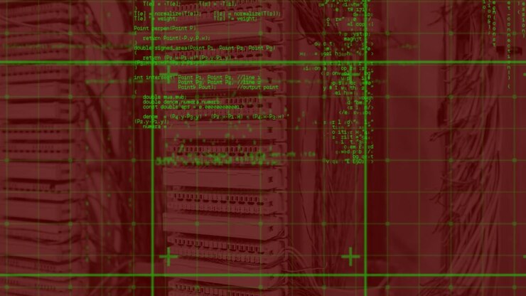 Animation of medical data processing over caucasian woman in server room