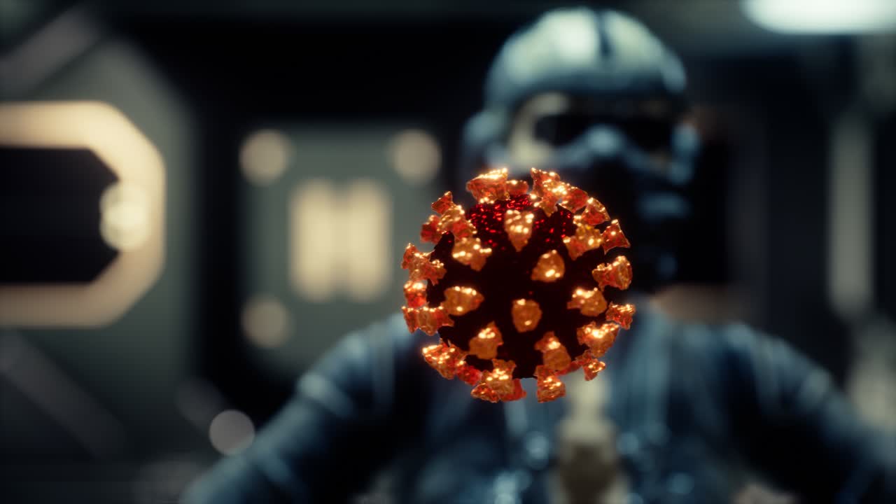 mujer con máscara médica protectora en su rostro mirando el coronavirus covid-19