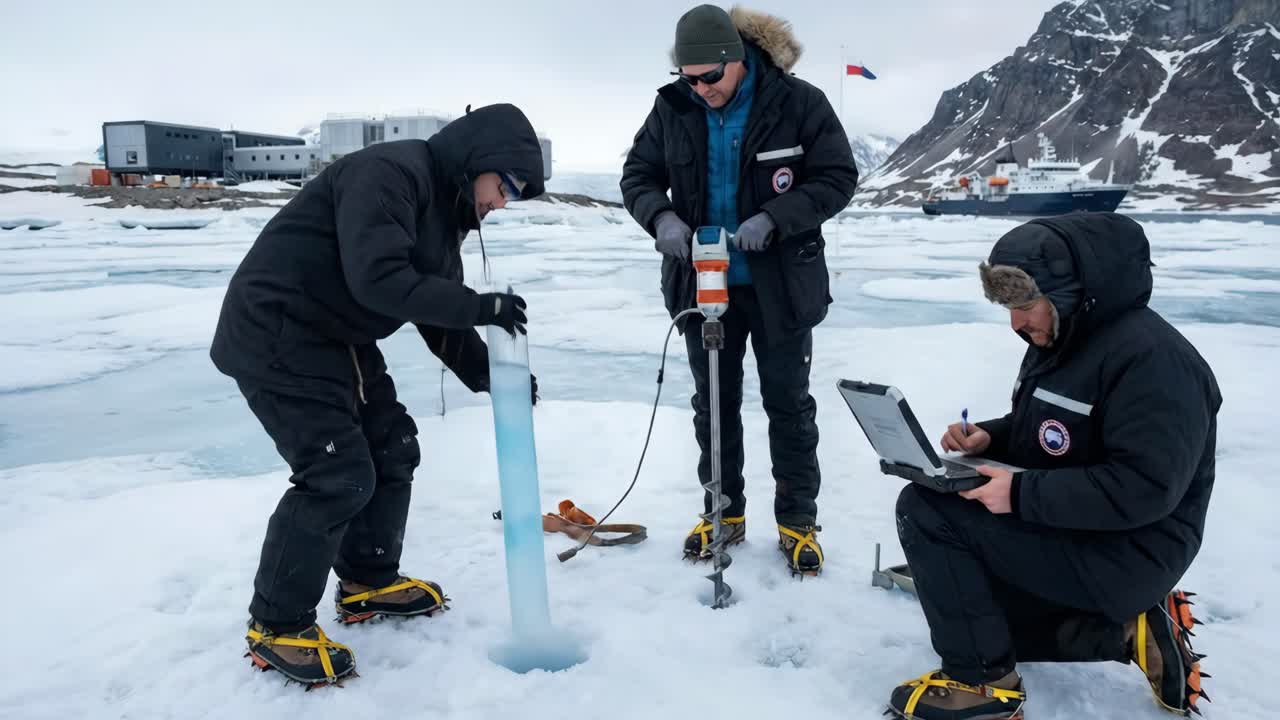 Forskere udvinder iskerner og indsamler data i det arktiske miljø