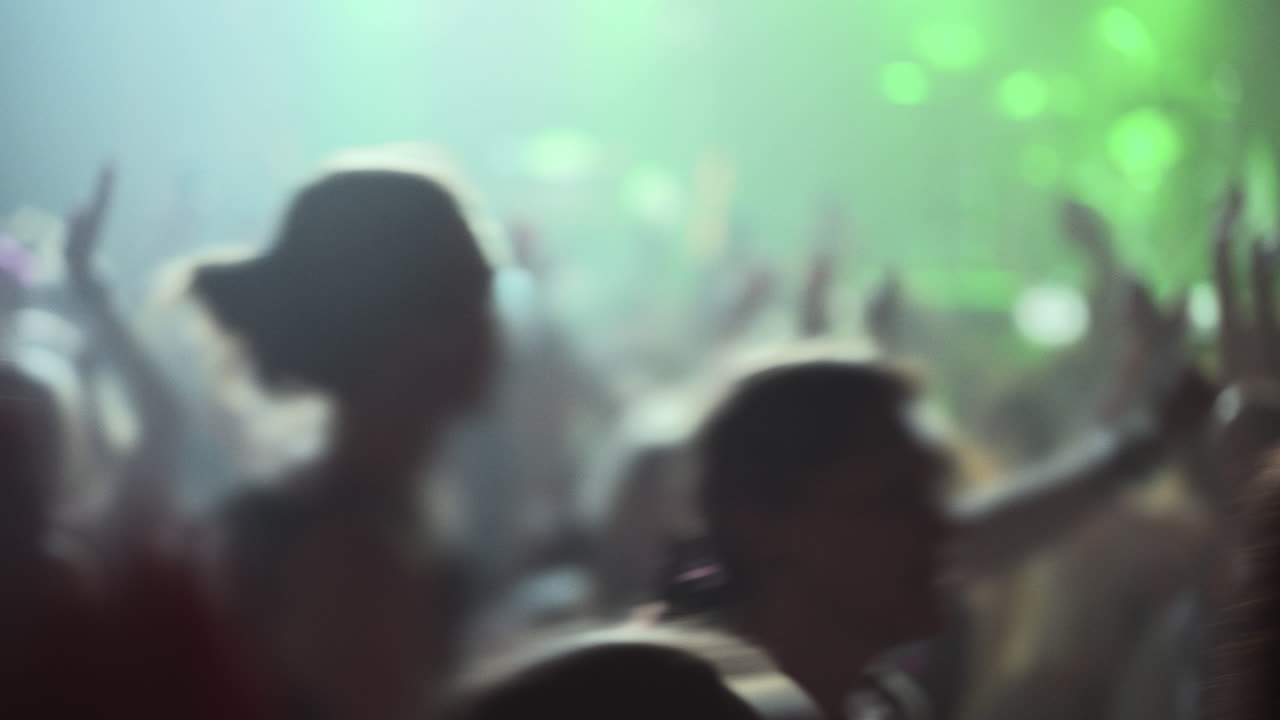 Folla con le mani alzate al concerto.