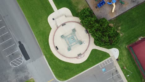 Bird's-eye-aerial-view-of-the-Eiffel-Tower-replica,-located-in-Paris-Tennessee