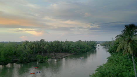 aerial view of backwater in kerala at sunset