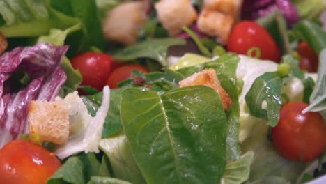 croutons falling into a delicious fresh salad