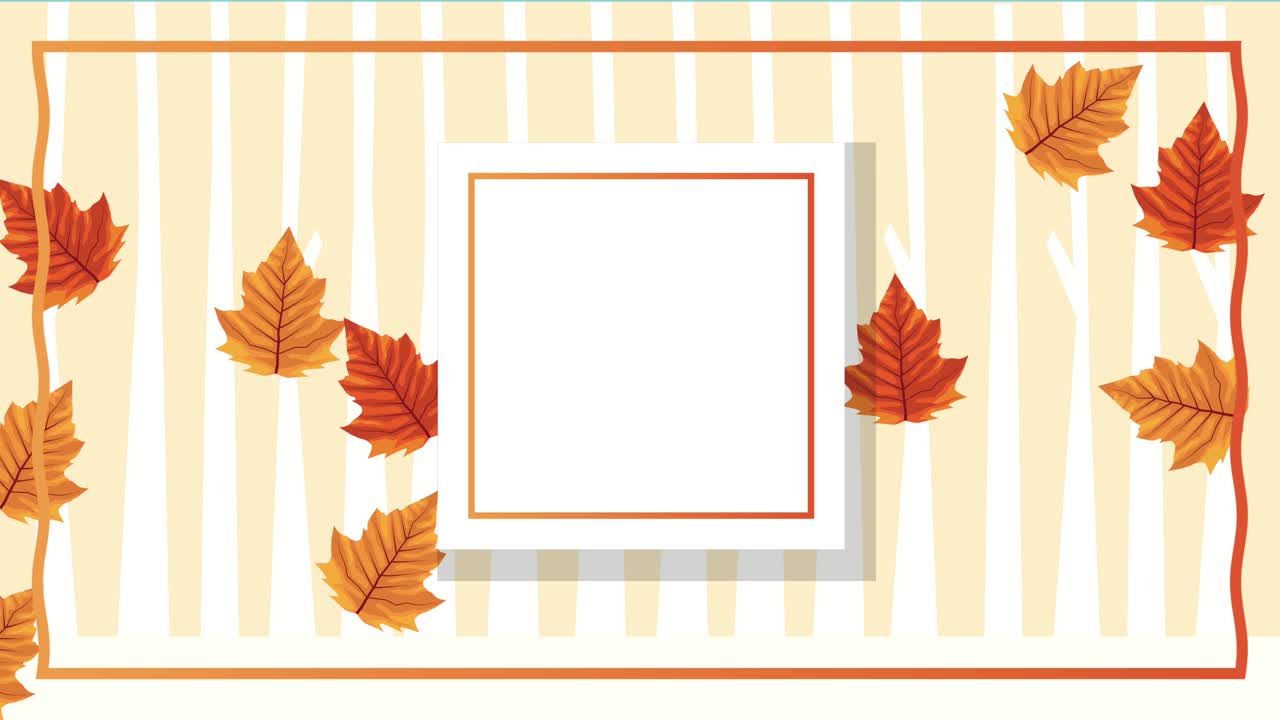 사각형 프레임에 잎을 가진 하늘 가을 애니메이션