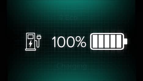 Animation-of-eco,-charging-text-with-battery-and-fuel-pump-icon,-changing-numbers-with-percentile