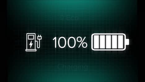 Animation-Von-Öko,-Ladetext-Mit-Batterie--Und-Kraftstoffpumpensymbol,-Wechselnde-Zahlen-Mit-Perzentil