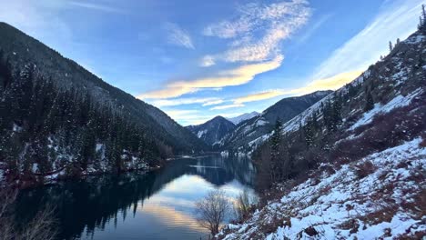 Big-Almaty-Lake-and-snowy-mountains-of-Kazakhstan-4K