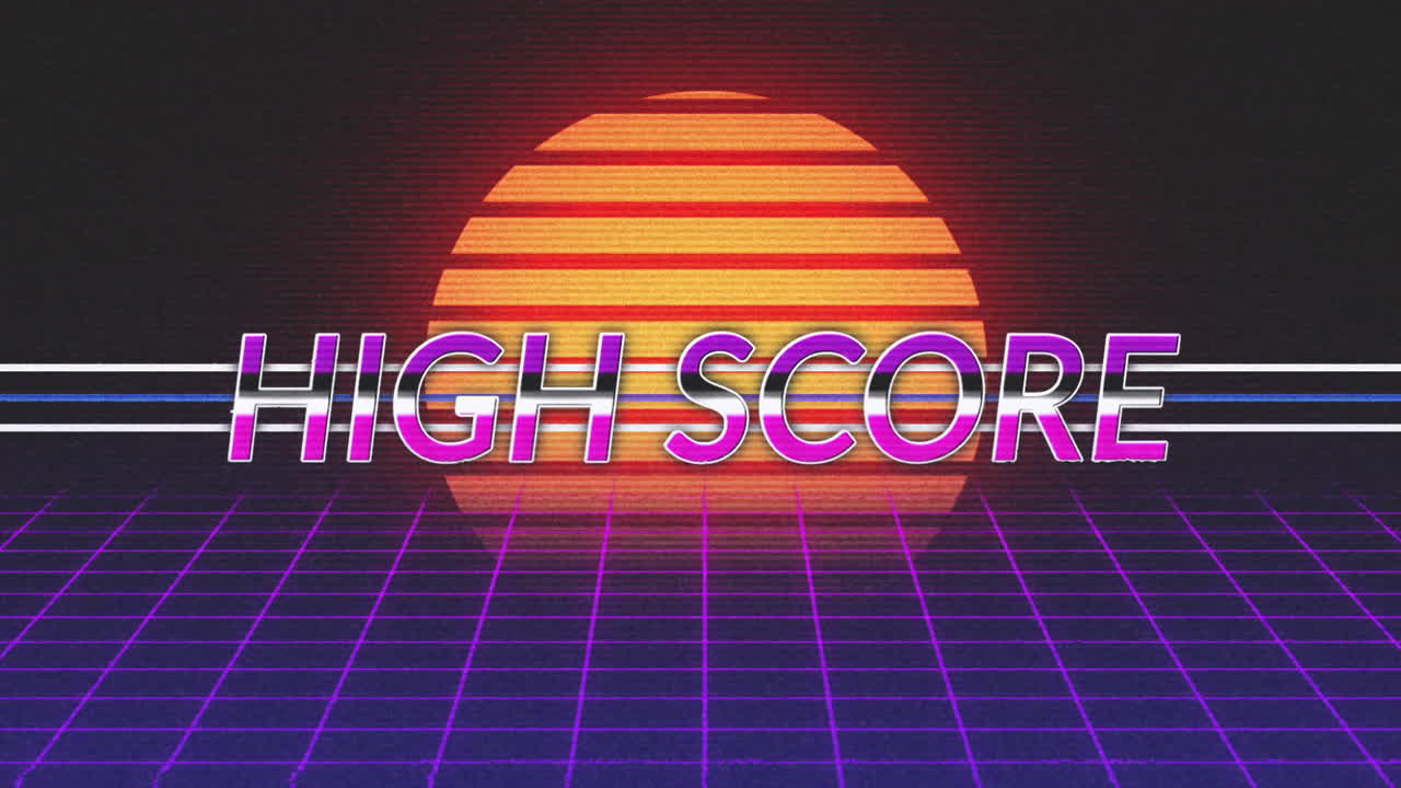 애니메이션 빈티지 비디오 게임 화면에 높은 점수를 적은 단어