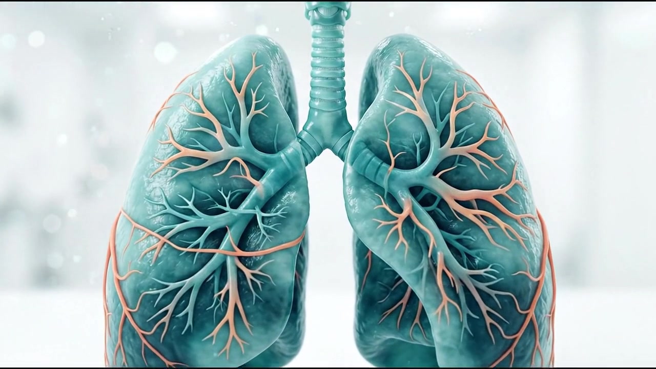Animazione 3D di polmoni umani che respirano.