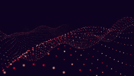 Fluid motion dynamic red dot wave pattern on black background