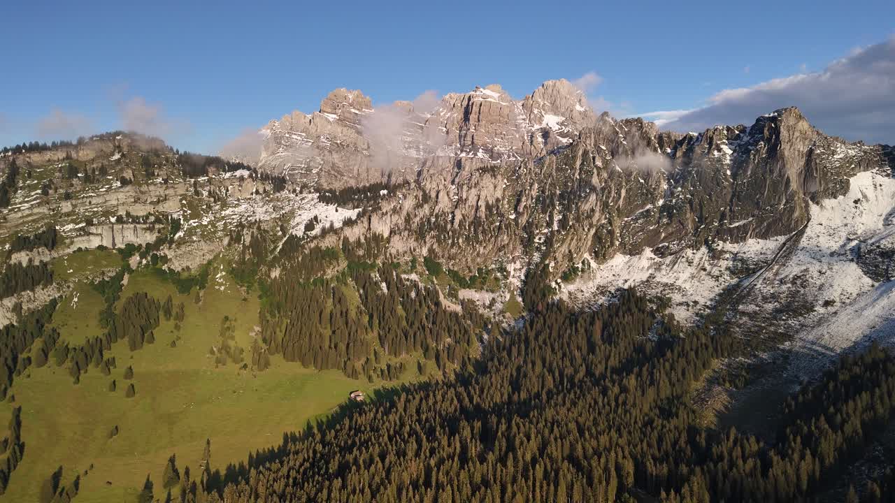 Aerial View of Majestic Swiss Alps Mountain Range