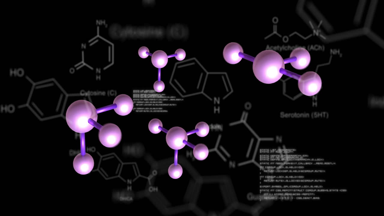 Molecular structures and chemical formulas, scientific research animation