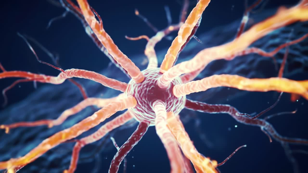 Dynamic Neural Structure: A Detailed Exploration of Neuron Anatomy and Function, Featuring Intricate Dendrites and Axonal Projections in a Vibrant Cellular Environment