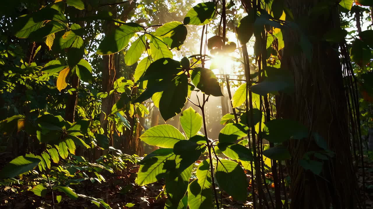 la luz del sol filtrándose a través del frondoso dosel del bosque