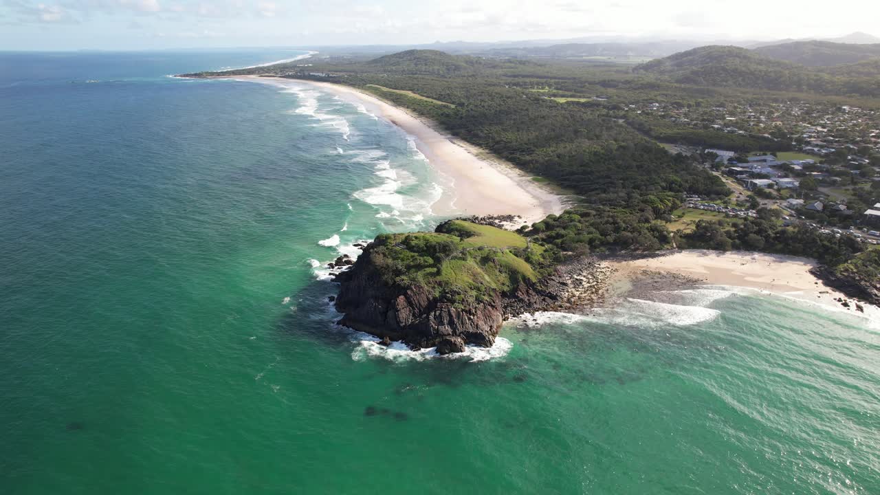 Panoramic View Of Norries Headland With Maggies Beach And Cabritas Beach In New South Wales, Australia - Drone Shot