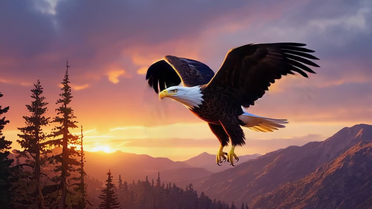 Majestic Bald Eagle Soaring at Sunset