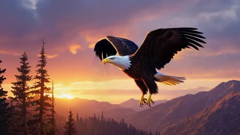 majestic bald eagle soaring at sunset
