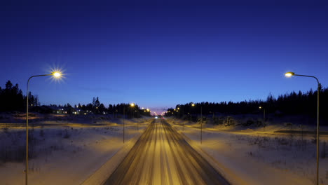 timelapse of cars on snowy winter highway in vaasa, finland