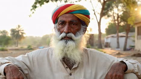 portrait of a wise elderly indian man with traditional turban