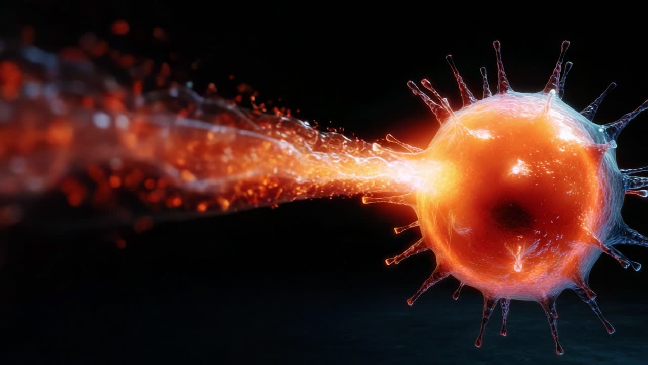 A Dynamic Visualization of a Virus Particle Engaging in Particle Ejection, Demonstrating the Intricate Processes of Viral Activity and Cellular Interaction at the Microscopic Level