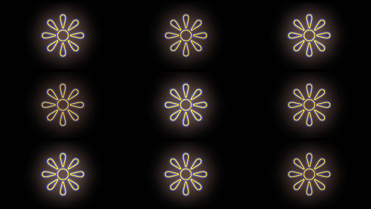 카지노 스타일의 네온 불빛으로 반짝이는 금색 여름 꽃 패턴