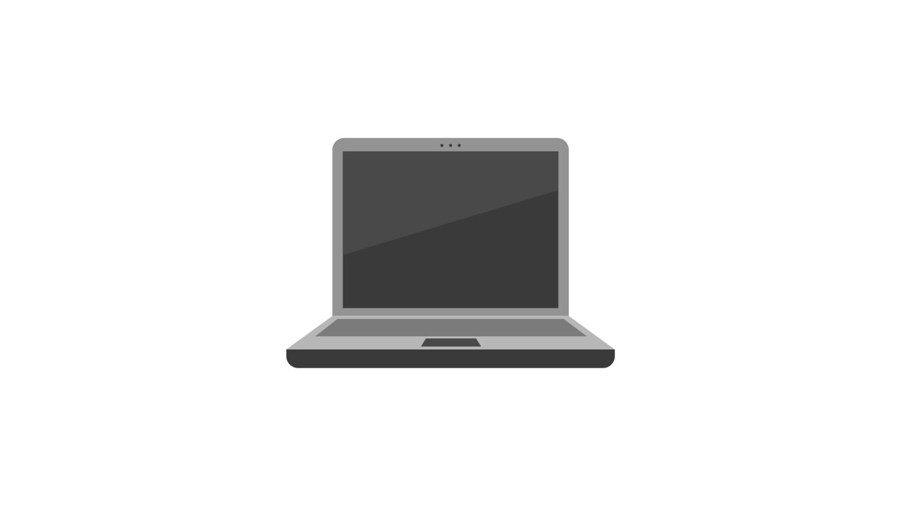 Laptop Animato che Appare e si Apre su Sfondo Bianco