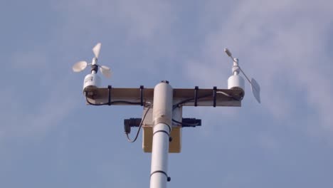 a low angle close up of the equipment used to measure wind speed and direction