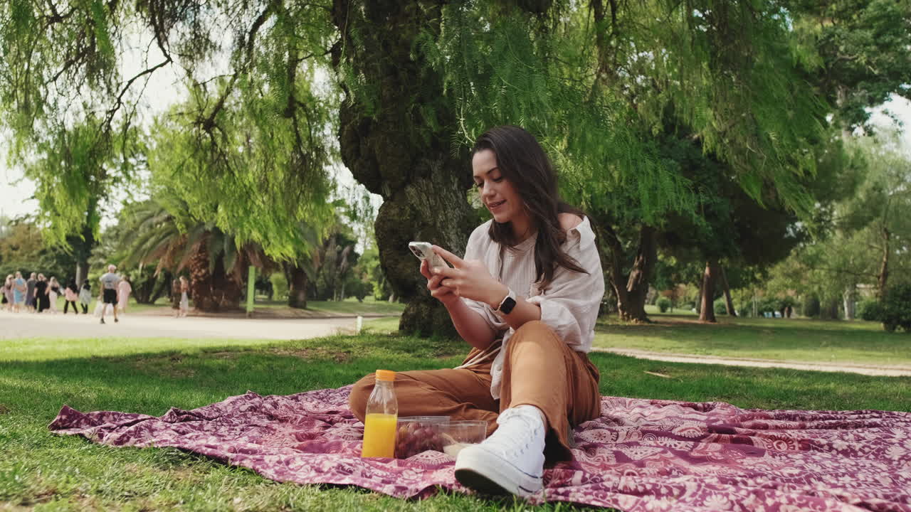 Donna che si gode un picnic al parco