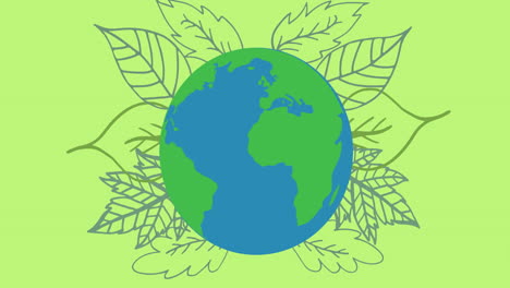 animación de globo y hojas sobre fondo verde