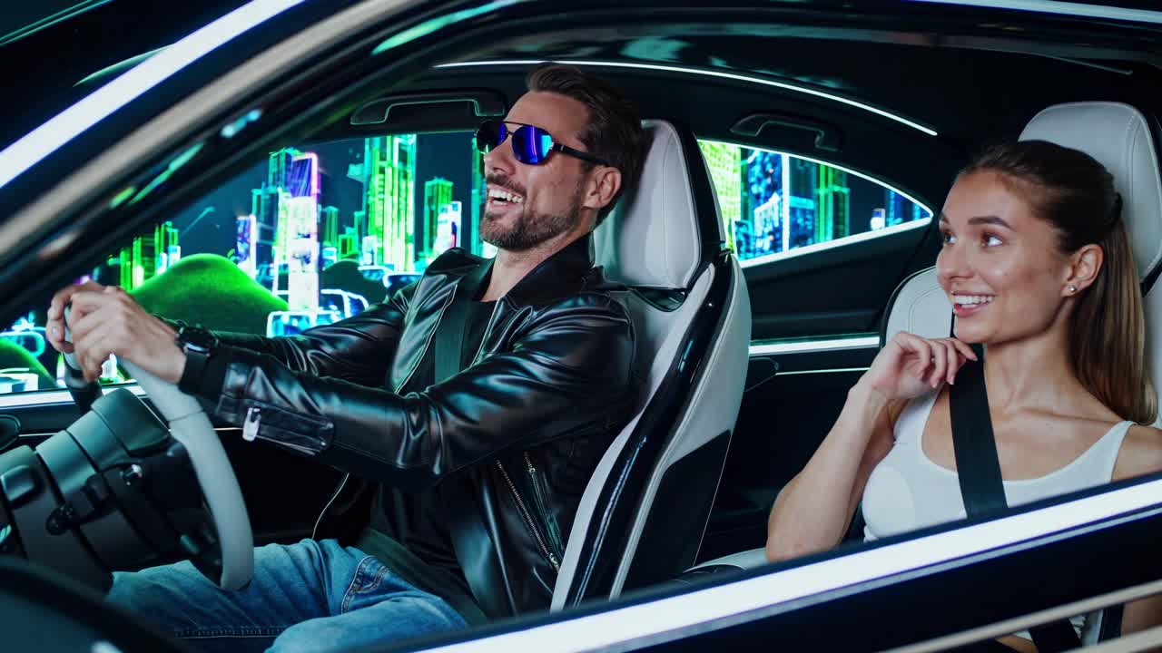 Couple Enjoying a Futuristic Car Ride