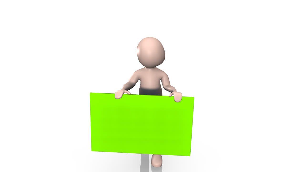 3D man holding a green screen