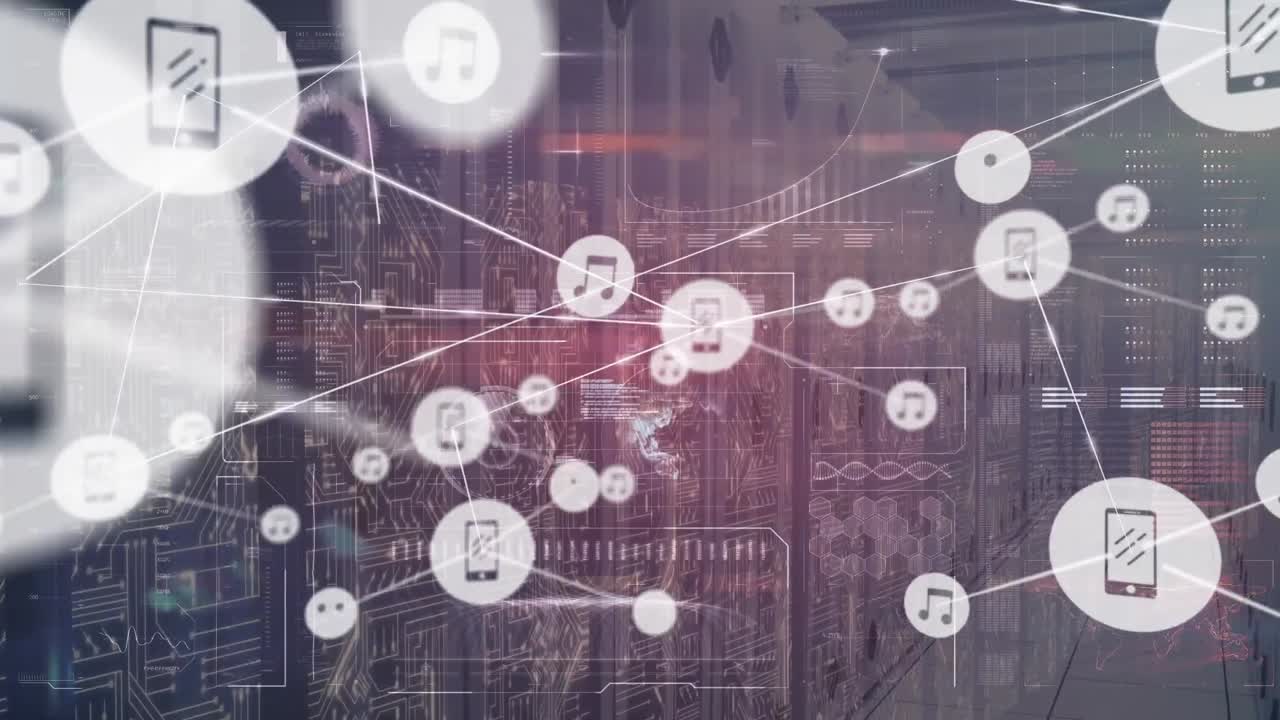 Animation of networks of connections and data processing over computer servers