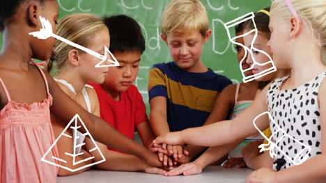 animation of school icons over school children at school