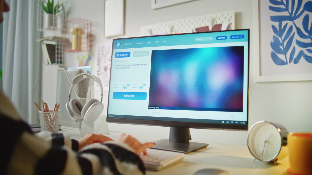 가정 사무실에서 컴퓨터로 일하는 여성